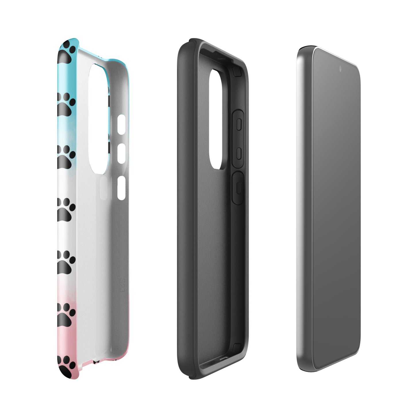 Phone Case for Samsung Galaxy with paw-print pattern, transparent finish highlighting device color, designed for pet lovers.