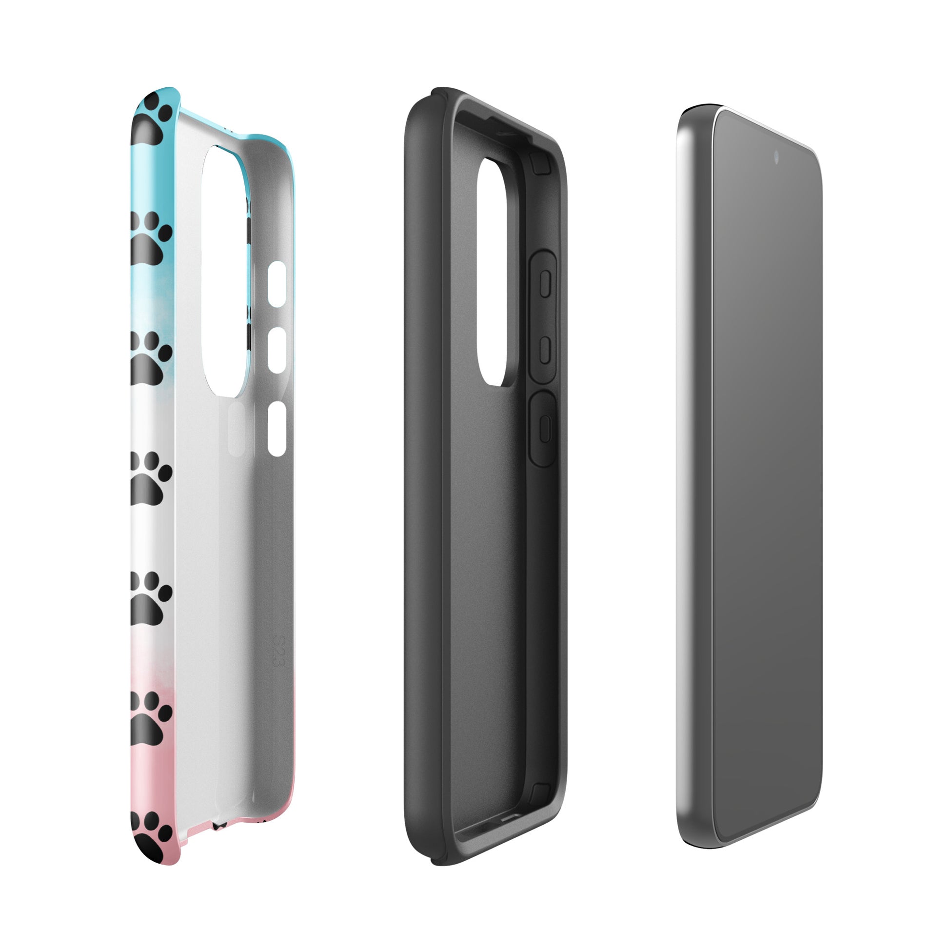 Phone Case for Samsung Galaxy with paw-print pattern, transparent finish highlighting device color, designed for pet lovers.