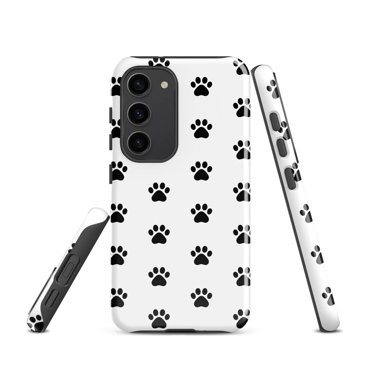 Phone Case for Samsung Galaxy with stylish black paw print design for pet lovers in white/black.
