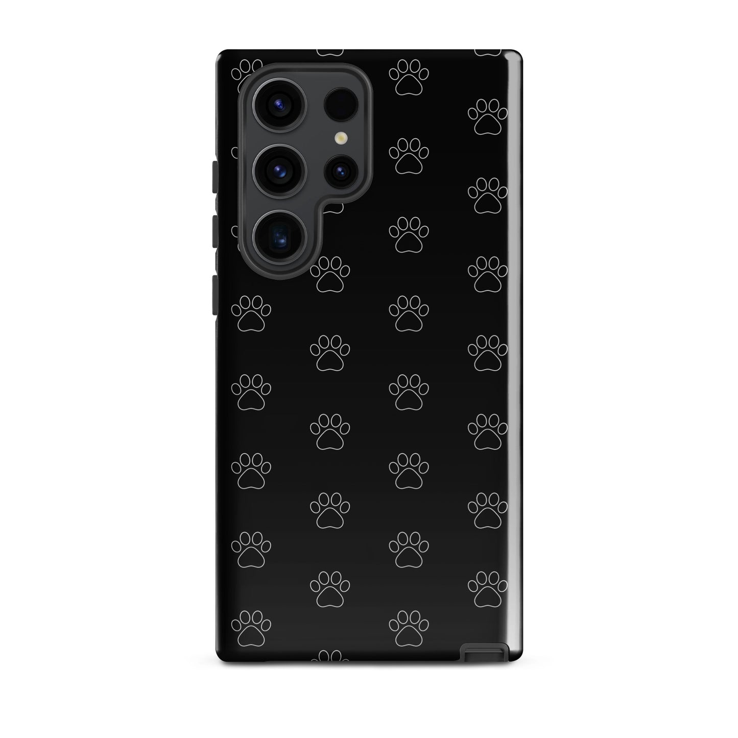 Phone Case for Samsung Galaxy with black paw print pattern, perfect for pet lovers seeking a stylish and practical design.