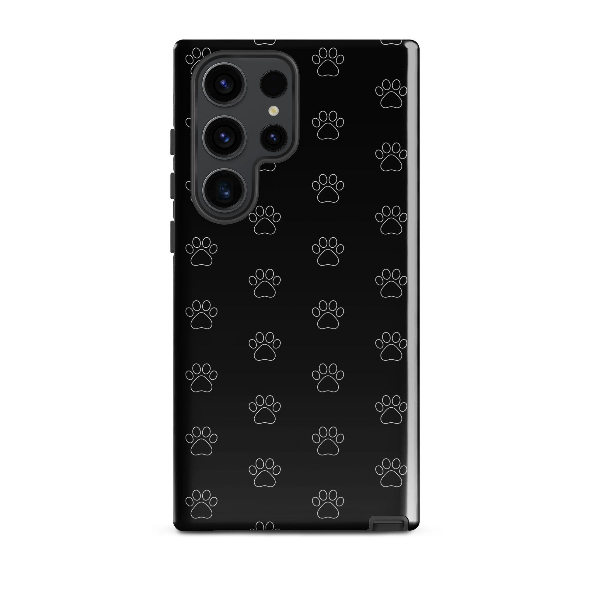 Phone Case for Samsung Galaxy with black paw print pattern, perfect for pet lovers seeking a stylish and practical design.