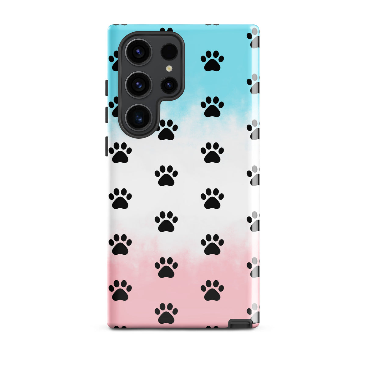 Phone Case for Samsung Galaxy with paw-print pattern, featuring a stylish pet lover design and transparent finish.