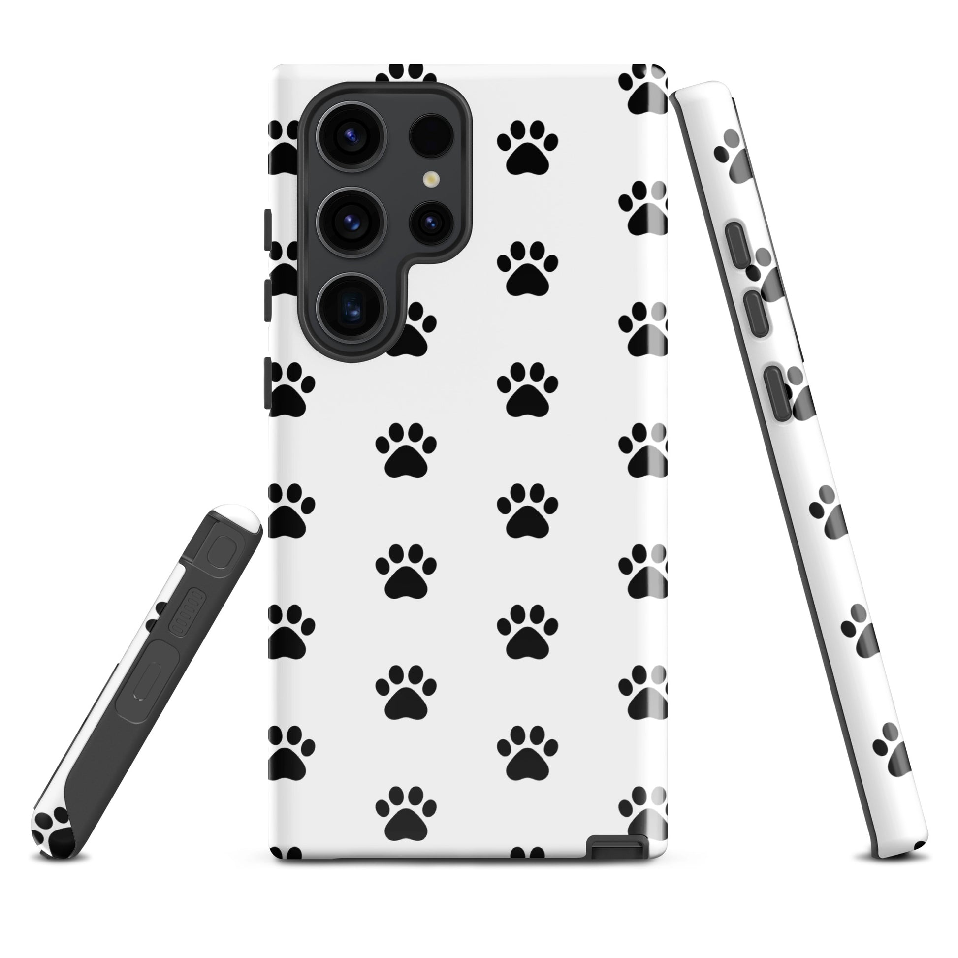 Phone Case for Samsung Galaxy with stylish black and white paw print design, perfect for pet lovers who adore cats and dogs.