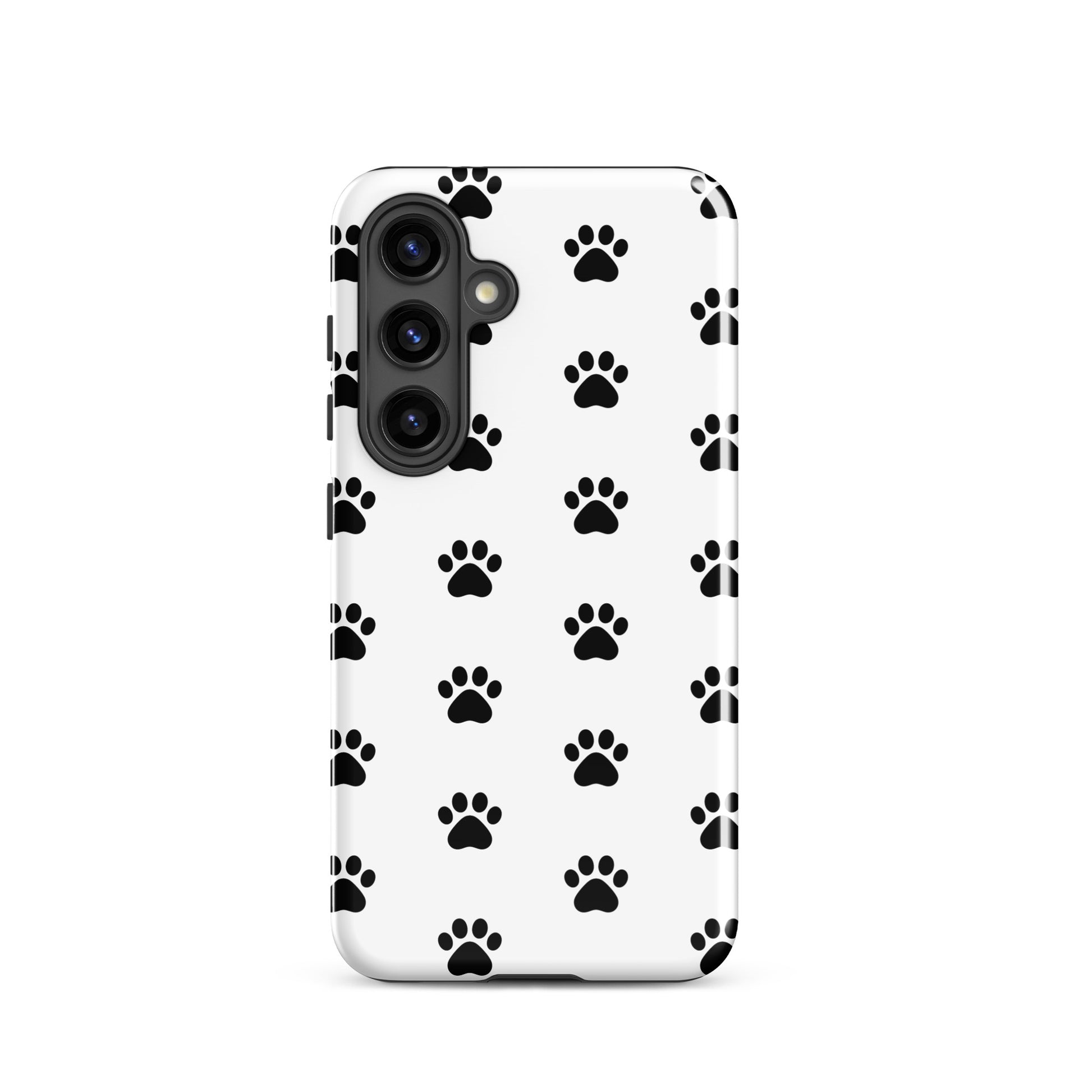 Phone Case for Samsung Galaxy with stylish black paw print design on white for cat and dog lovers.