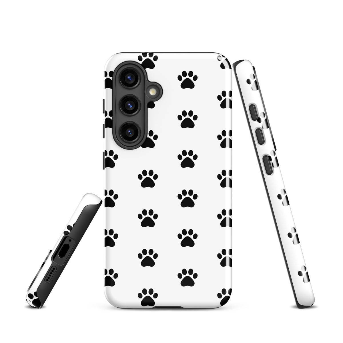 Phone Case for Samsung Galaxy with stylish black and white paw print design for pet lovers, featuring minimalist cat and dog themed pattern.
