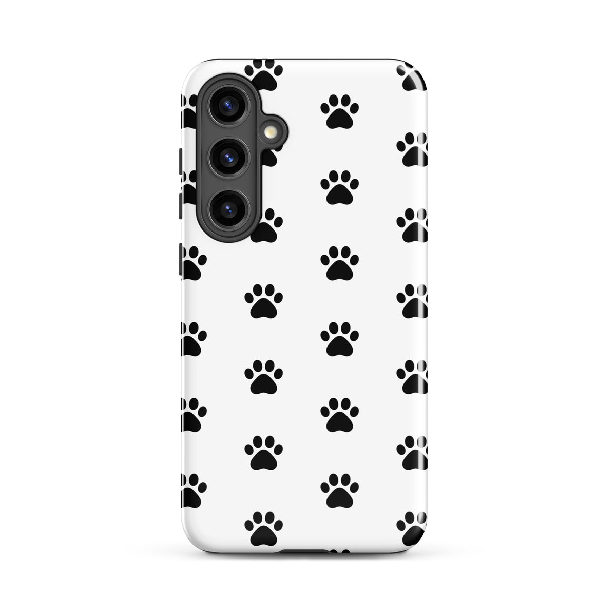 Phone Case for Samsung Galaxy with stylish paw print design, perfect for pet lovers, featuring minimalist black and white paw icons.