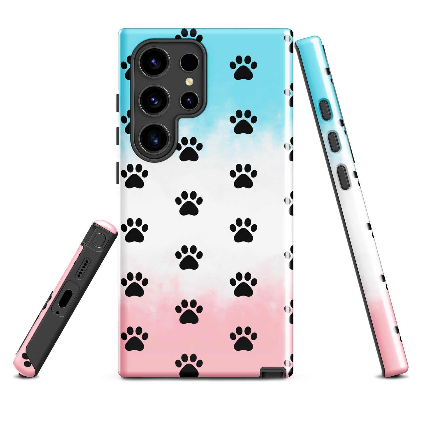 Phone Case for Samsung Galaxy with paw-print pattern, designed for pet lovers; transparent finish with cats and dogs theme.