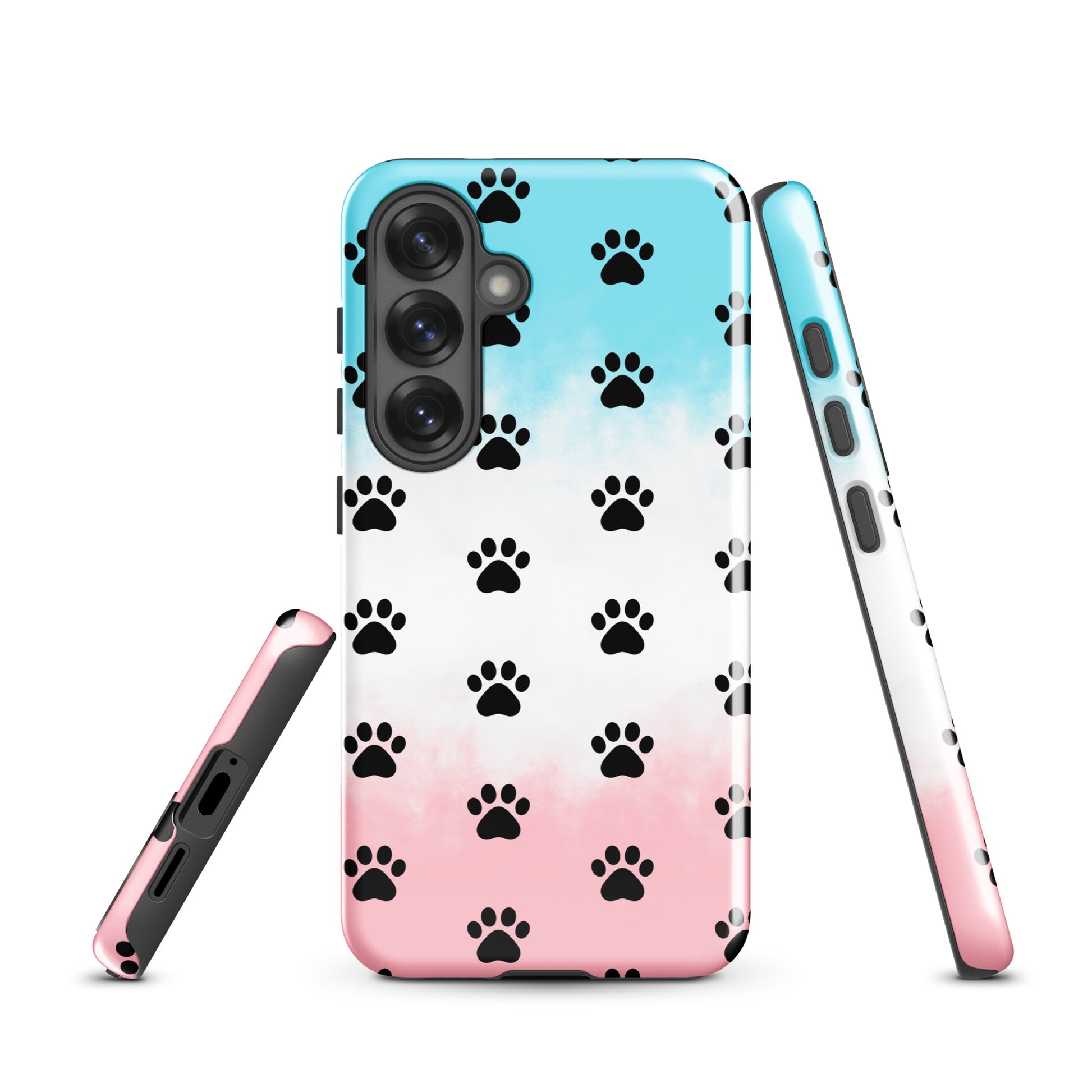 Phone Case for Samsung Galaxy with paw-print pattern for pet lovers, featuring playful design and transparent finish showing phone color.