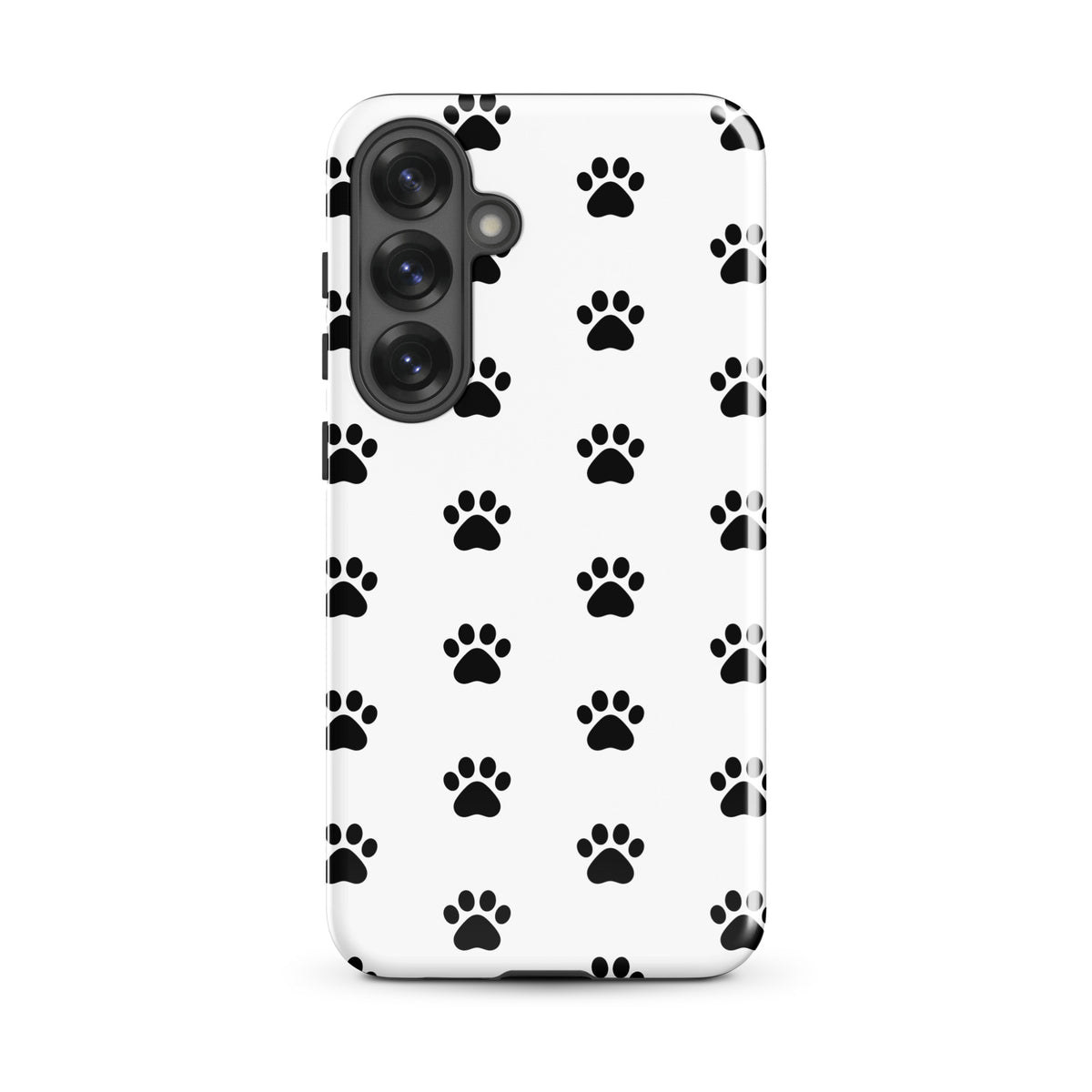 Phone Case for Samsung Galaxy with white and black paw print design, perfect for cat and dog lovers seeking a stylish pet-themed case.