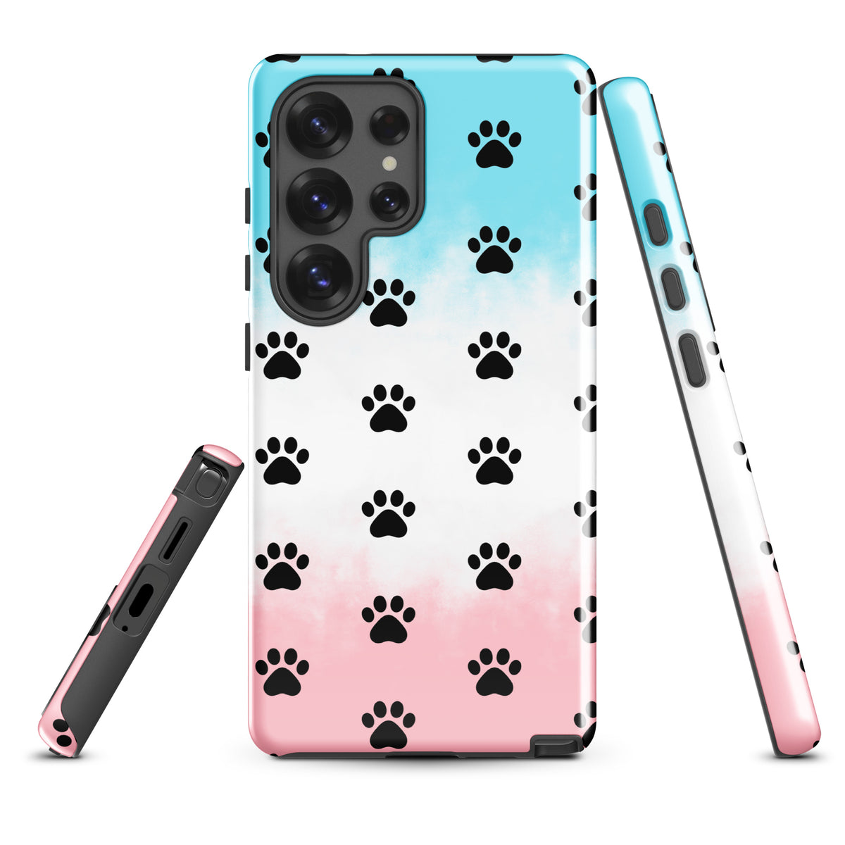 Phone Case for Samsung Galaxy with paw-print pattern, transparent finish showing phone color, ideal for pet lovers, minimalist design.