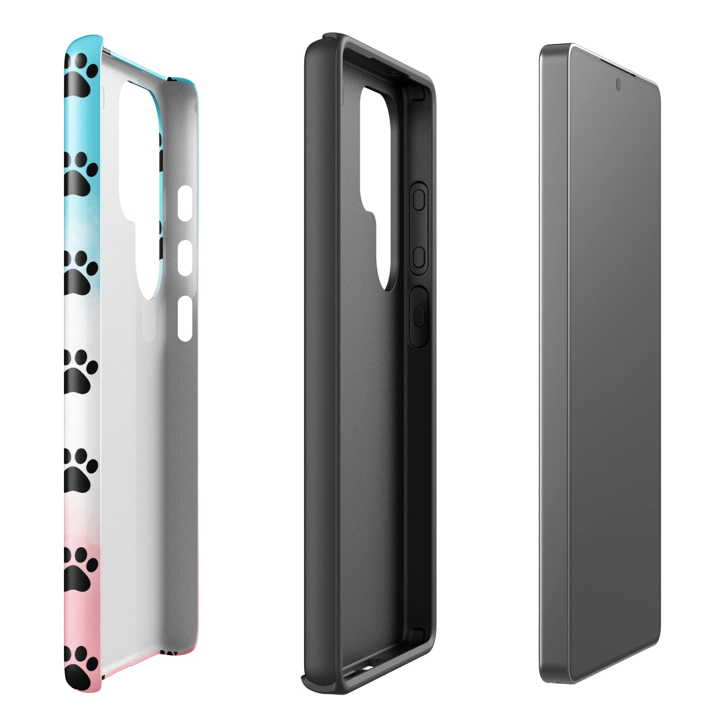 Phone Case for Samsung Galaxy with paw-print pattern, transparent finish, and minimalist style for cat and dog lovers.