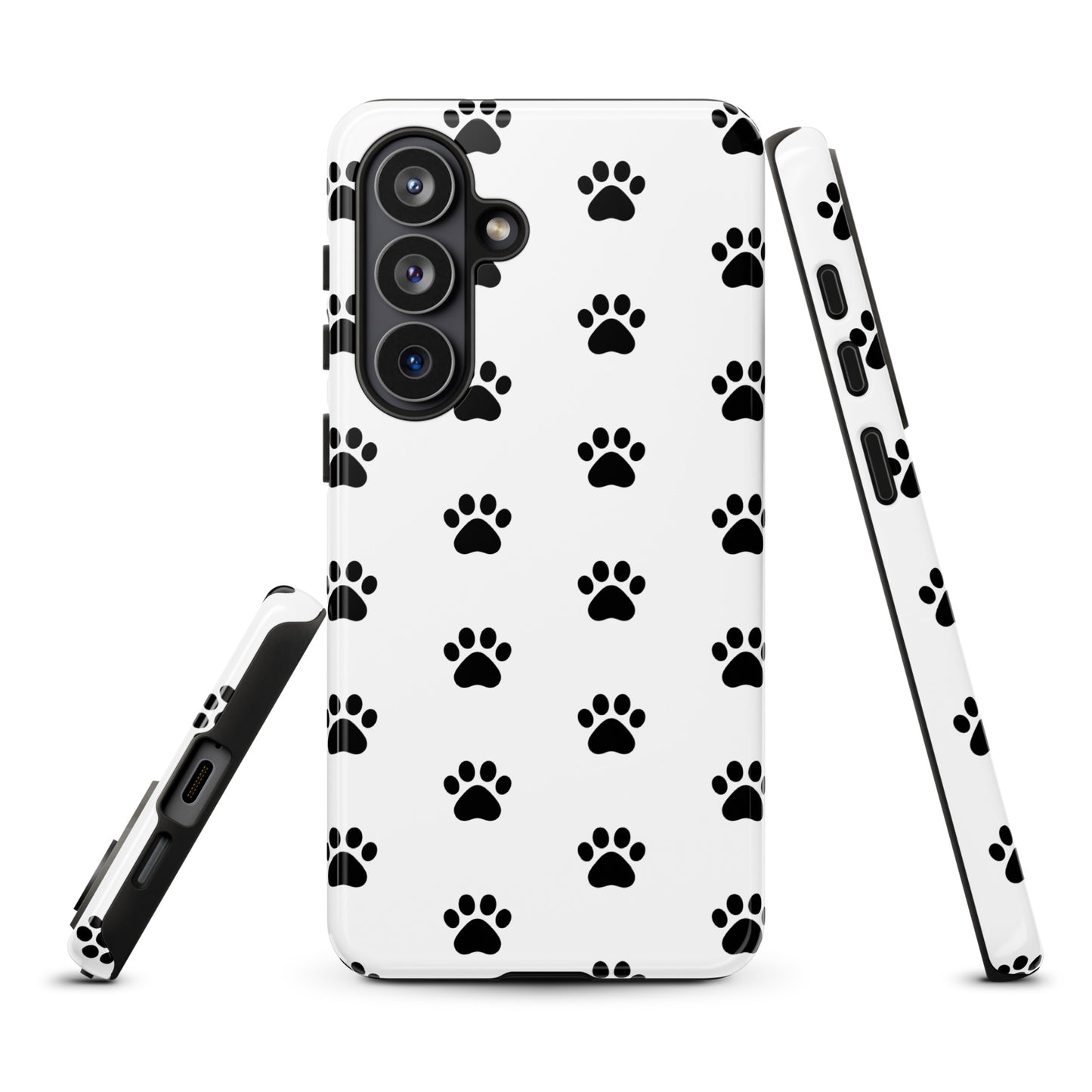 Phone Case for Samsung Galaxy with stylish paw print design in black and white, perfect for pet lovers and modern aesthetics.