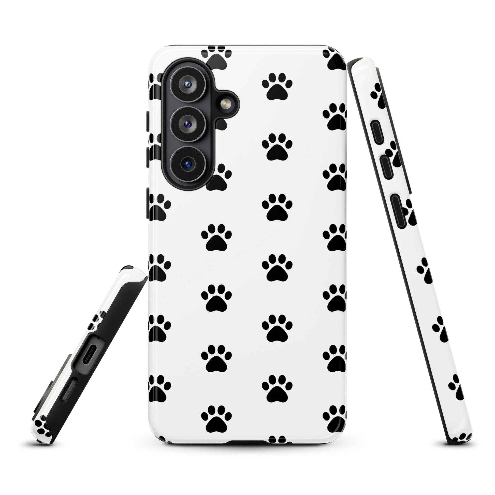 Phone Case for Samsung Galaxy with stylish paw print design in black and white, perfect for pet lovers and modern aesthetics.