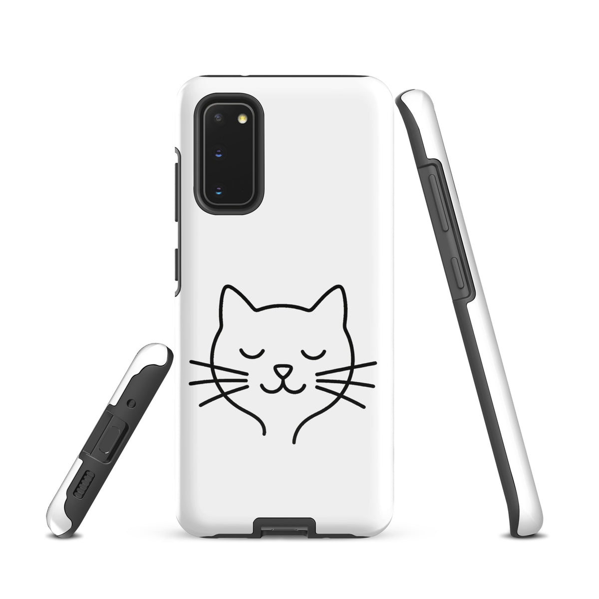 Phone Case for Samsung Galaxy with cute minimalist cat line art design, white and black, perfect for cat lovers, protective and stylish.