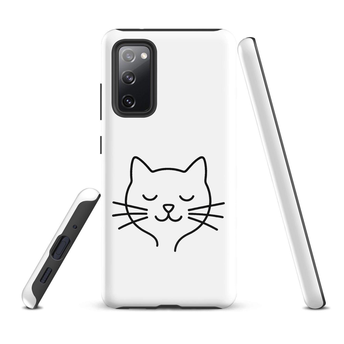 Phone Case for Samsung Galaxy with cute minimalist cat line art in white and black, perfect for cat lovers seeking style and durability.