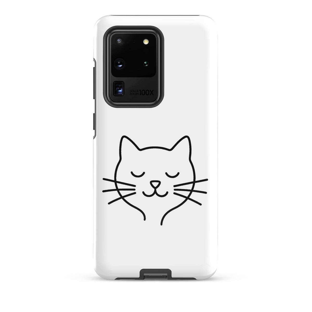 Phone Case for Samsung Galaxy with minimalist cat line art design in white and black, perfect for cat lovers seeking durability and style.