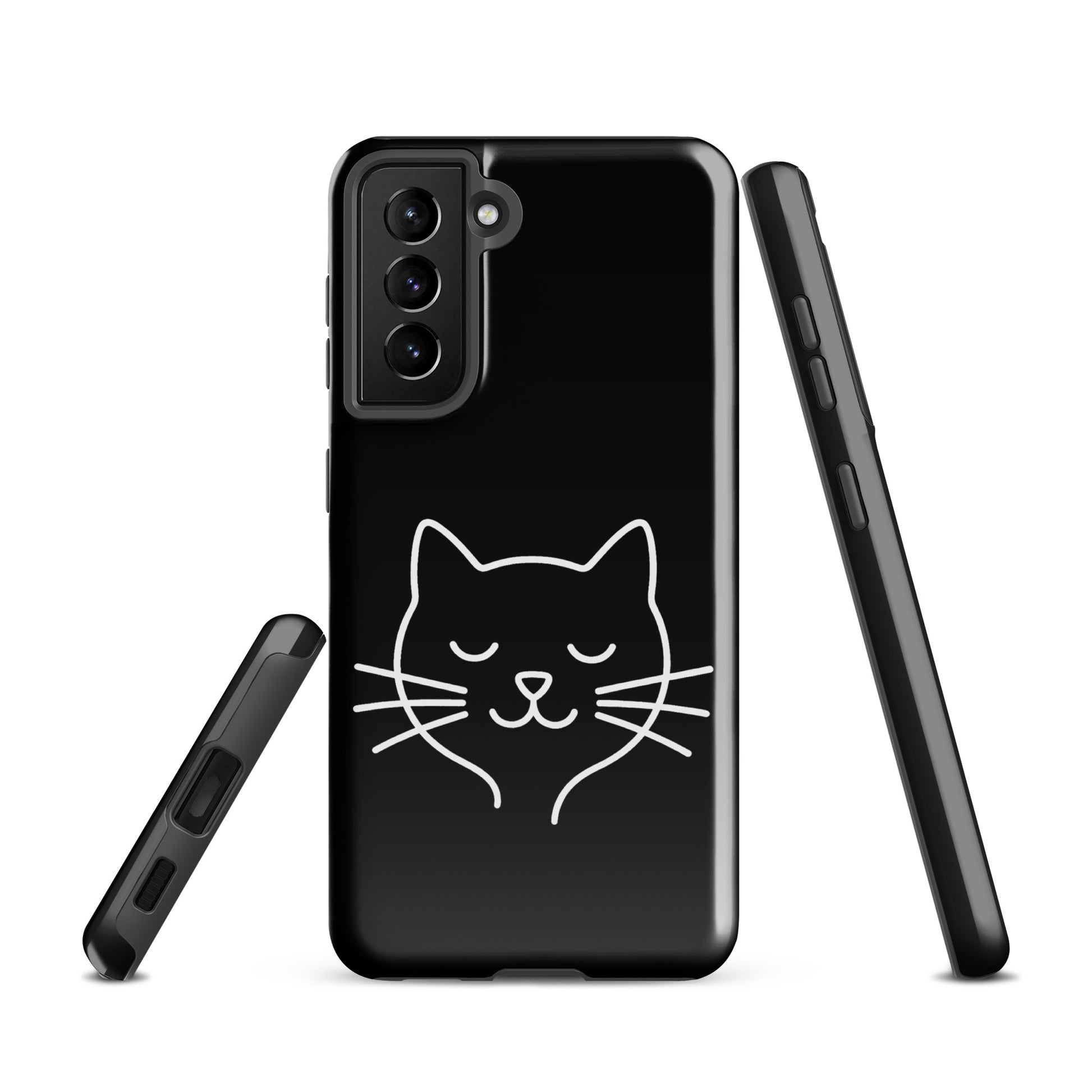 Phone Case for Samsung Galaxy with minimalist cat line art design in black and white, perfect for cat lovers seeking style and protection.