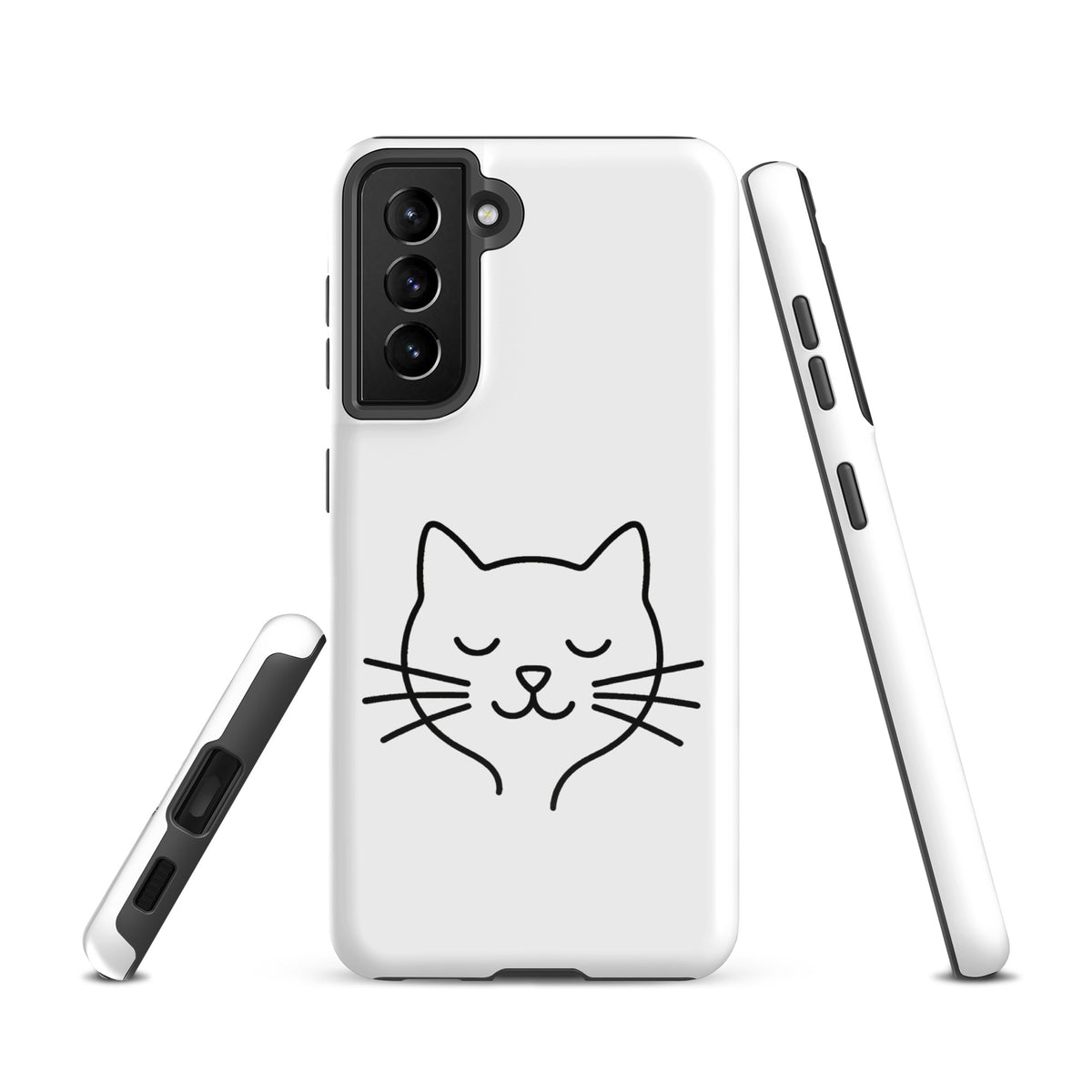Phone Case with minimalist cat line art design for Samsung Galaxy in white and black, perfect for cat lovers seeking style and protection.