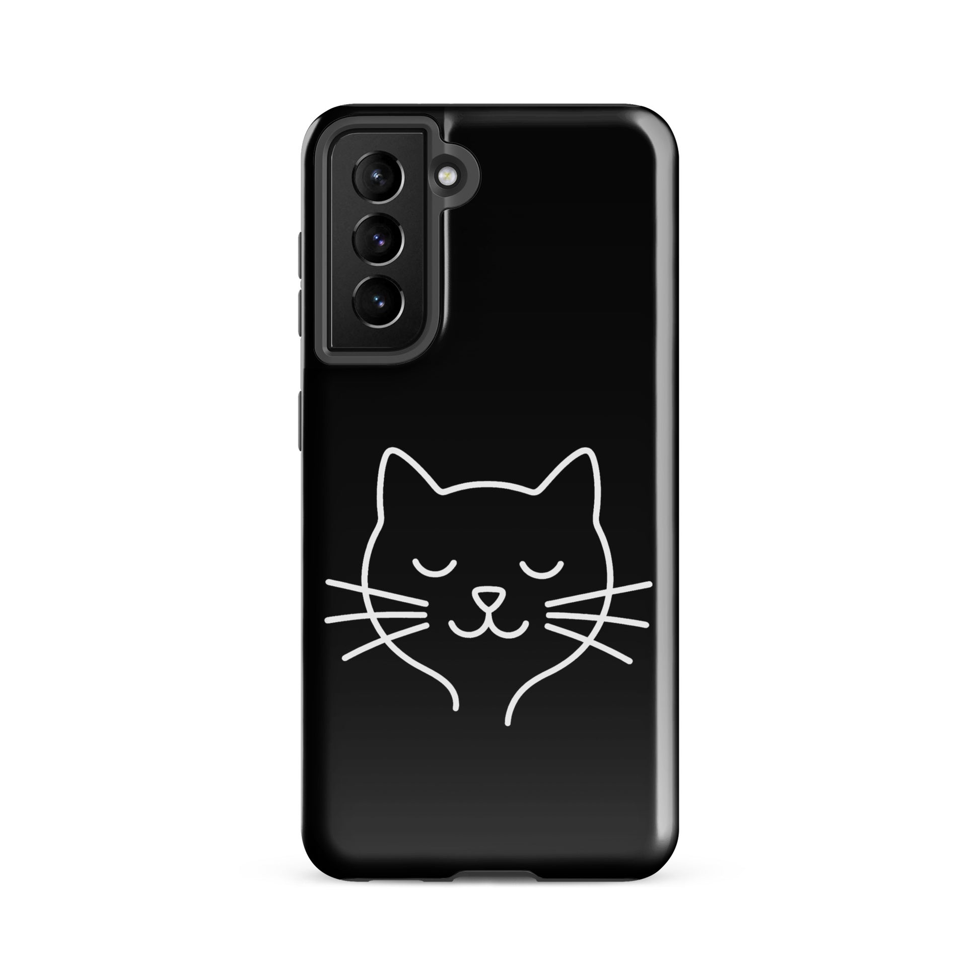 Phone Case for Samsung Galaxy with cute minimalist cat line art design in black and white, perfect for cat lovers.