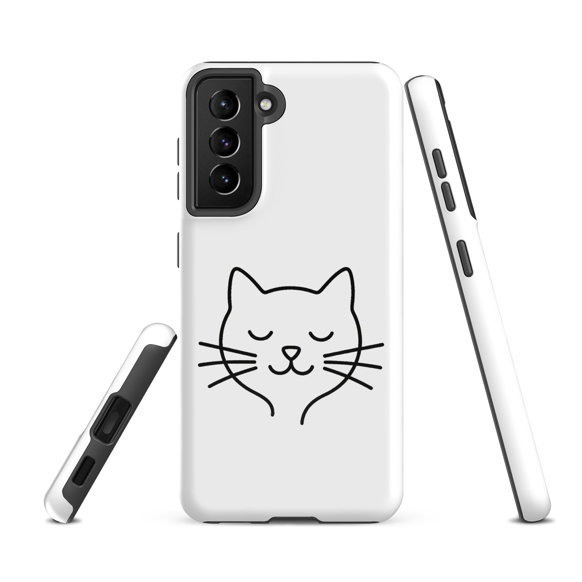 Phone Case for Samsung Galaxy with minimalist cat line art design in white and black, perfect for cat lovers seeking style and protection.