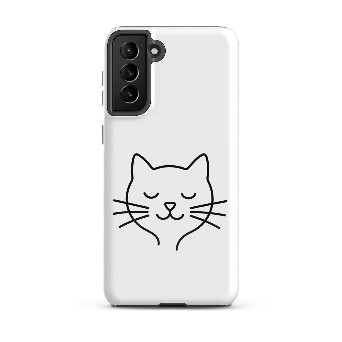 Phone Case for Samsung Galaxy with cute minimalist cat face line art design, perfect for cat lovers in white and black.