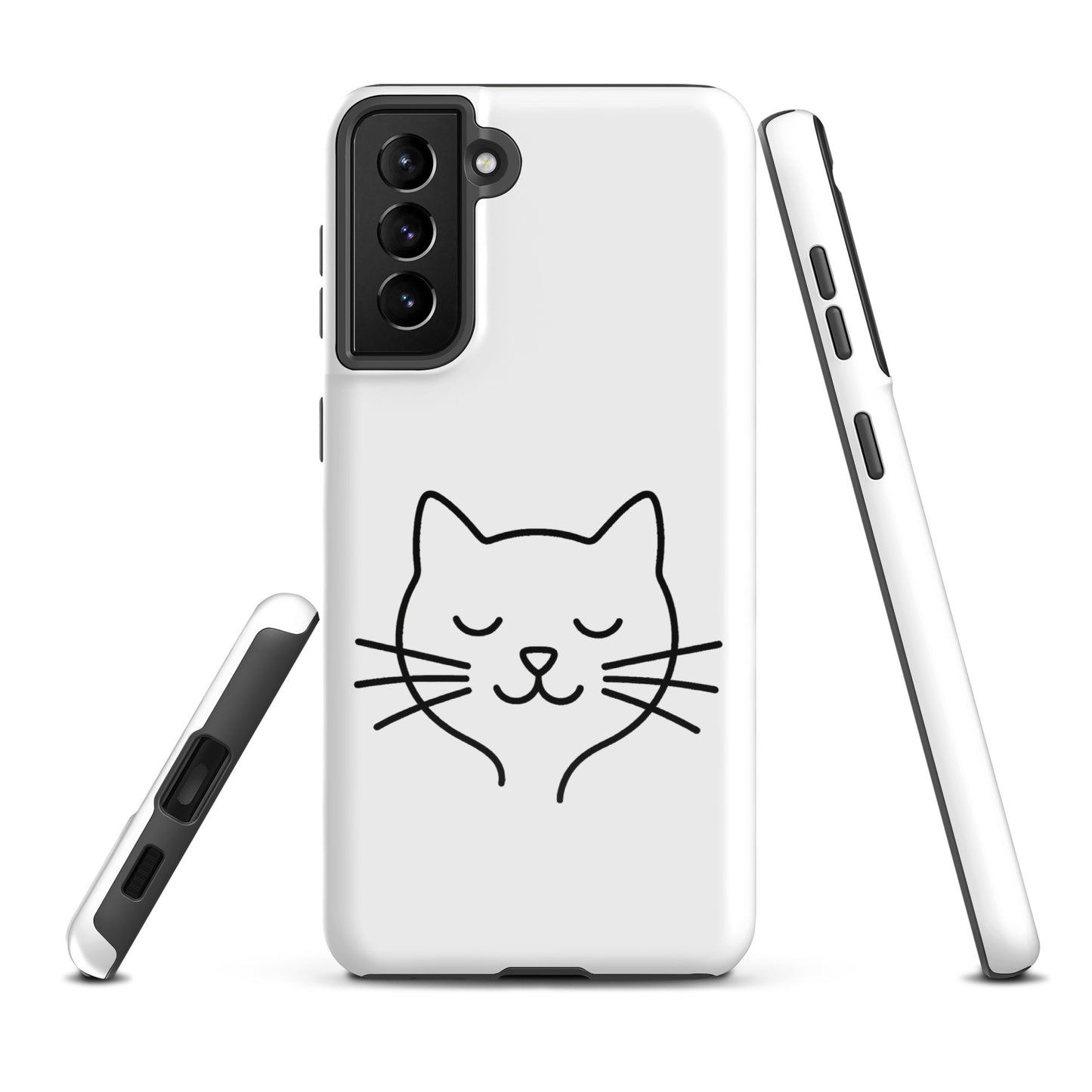 Phone Case for Samsung Galaxy with cute minimalist cat line art design in white and black, perfect for feline lovers and protection.