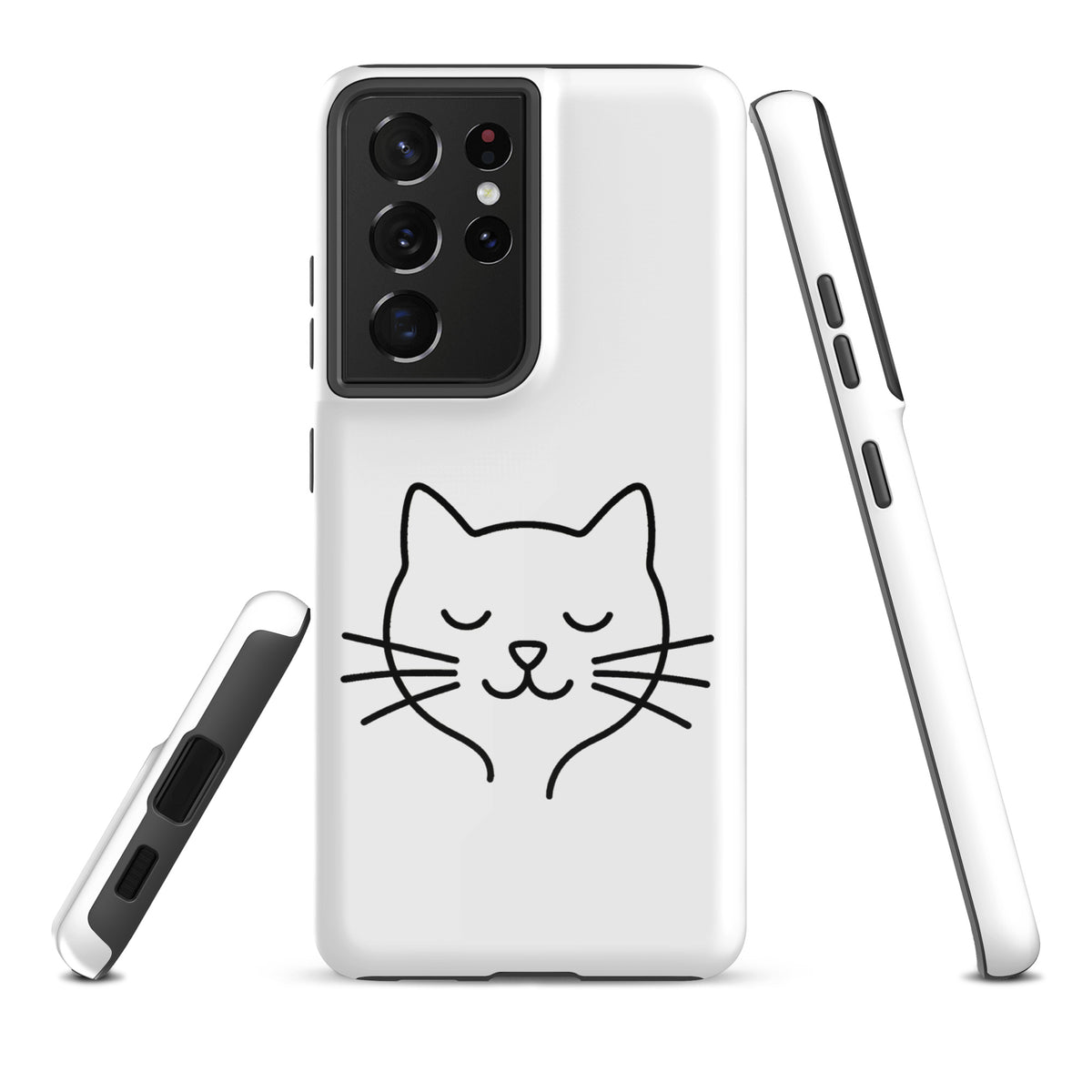 Phone Case for Samsung Galaxy with minimalist cat line art design, white and black, perfect for style and protection, cat lovers accessory