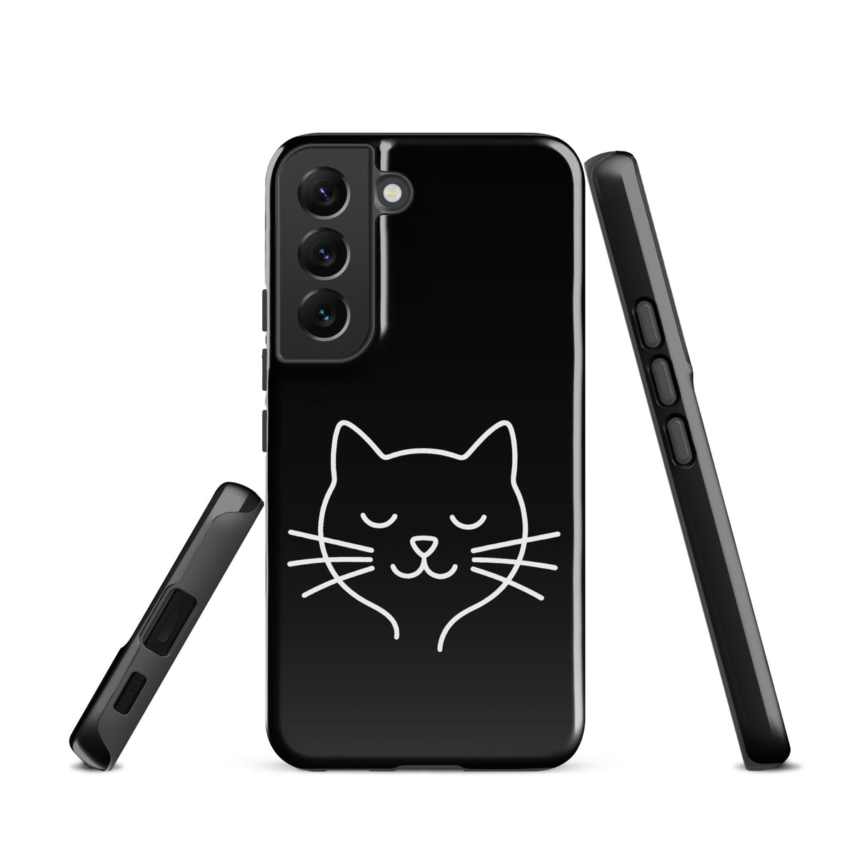 Phone Case for Samsung Galaxy featuring cute minimalist cat line art design in black and white, ideal for feline lovers.
