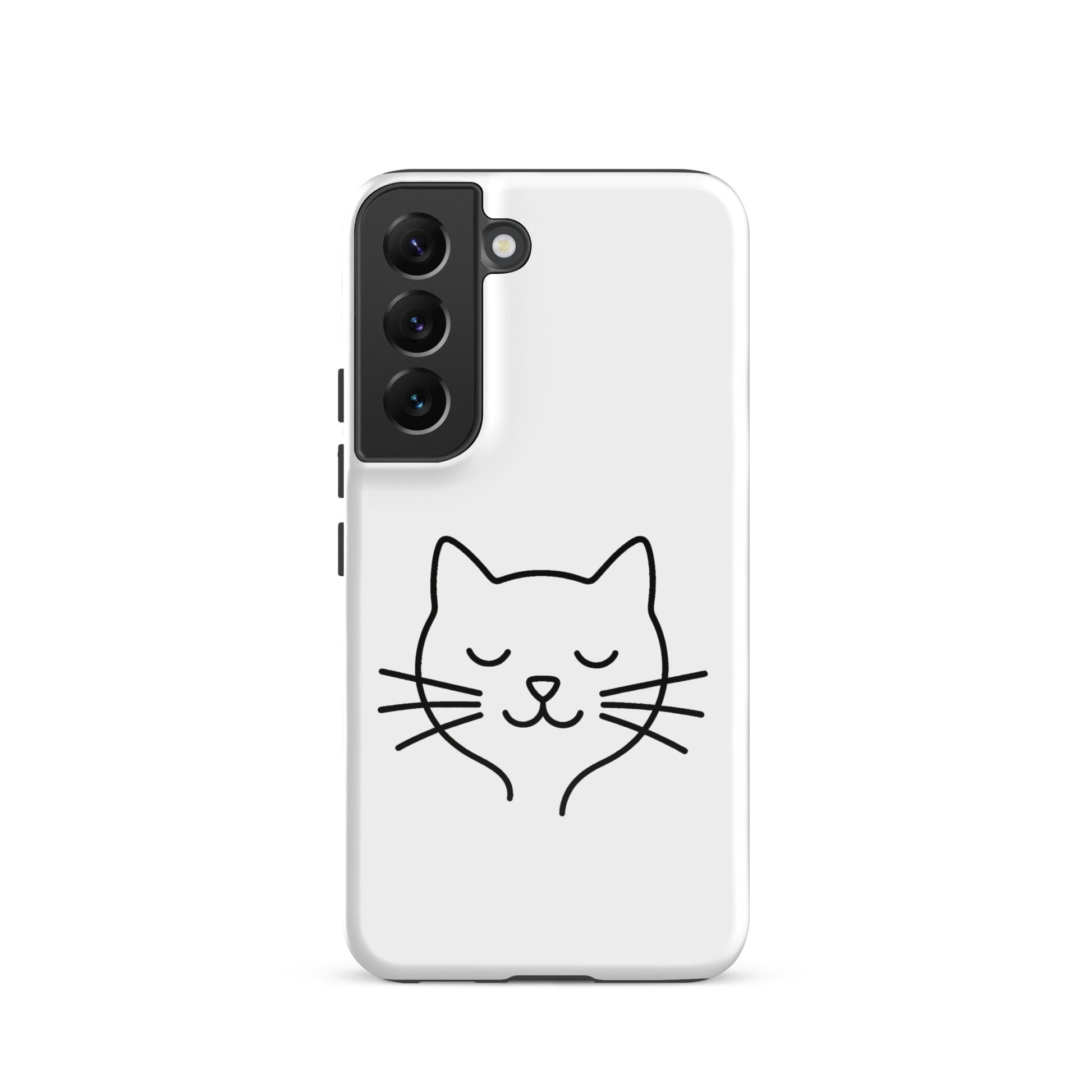 Phone Case for Samsung Galaxy with minimalist cat design in white and black, perfect for cat lovers who want stylish protection.