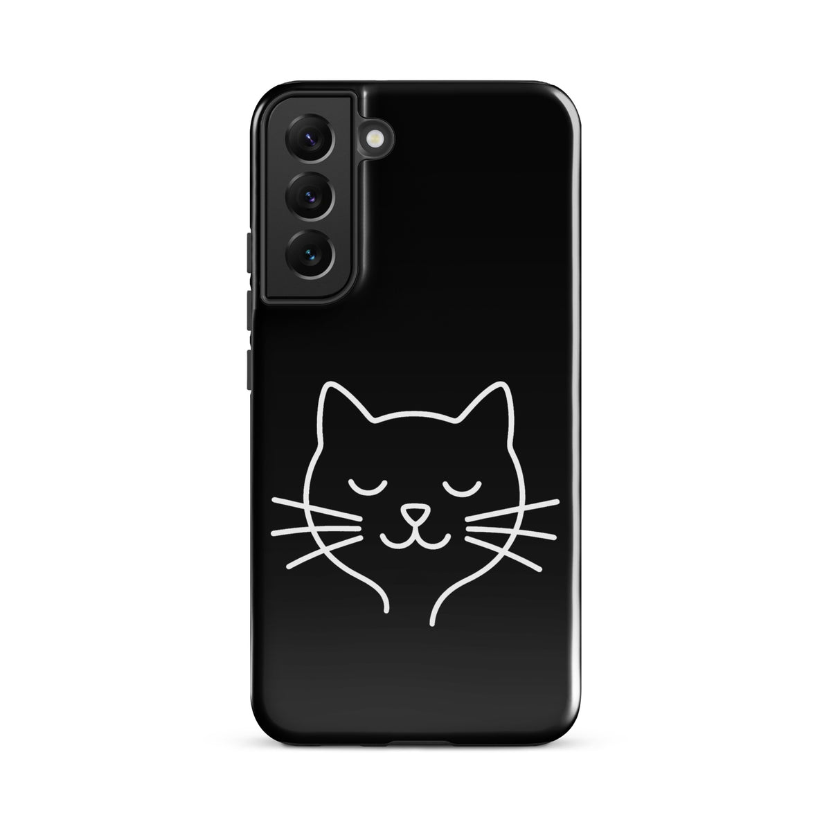 Phone Case for Samsung Galaxy with cute minimalist cat line art design in black and white, perfect for cat lovers.