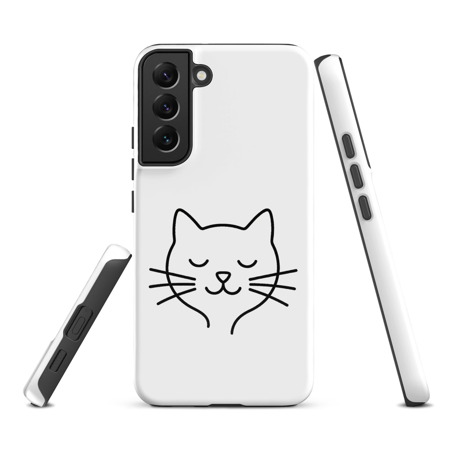 Phone Case for Samsung Galaxy with minimalist cat line art design, white color, cute and simple style.