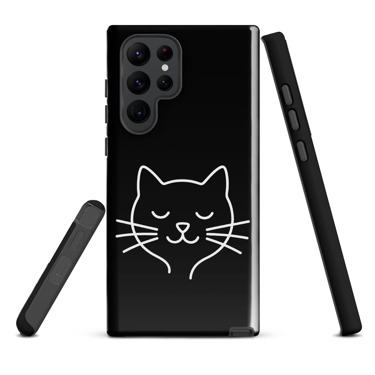 Phone Case for Samsung Galaxy featuring cute minimalist cat line art design in black and white, perfect for cat lovers.
