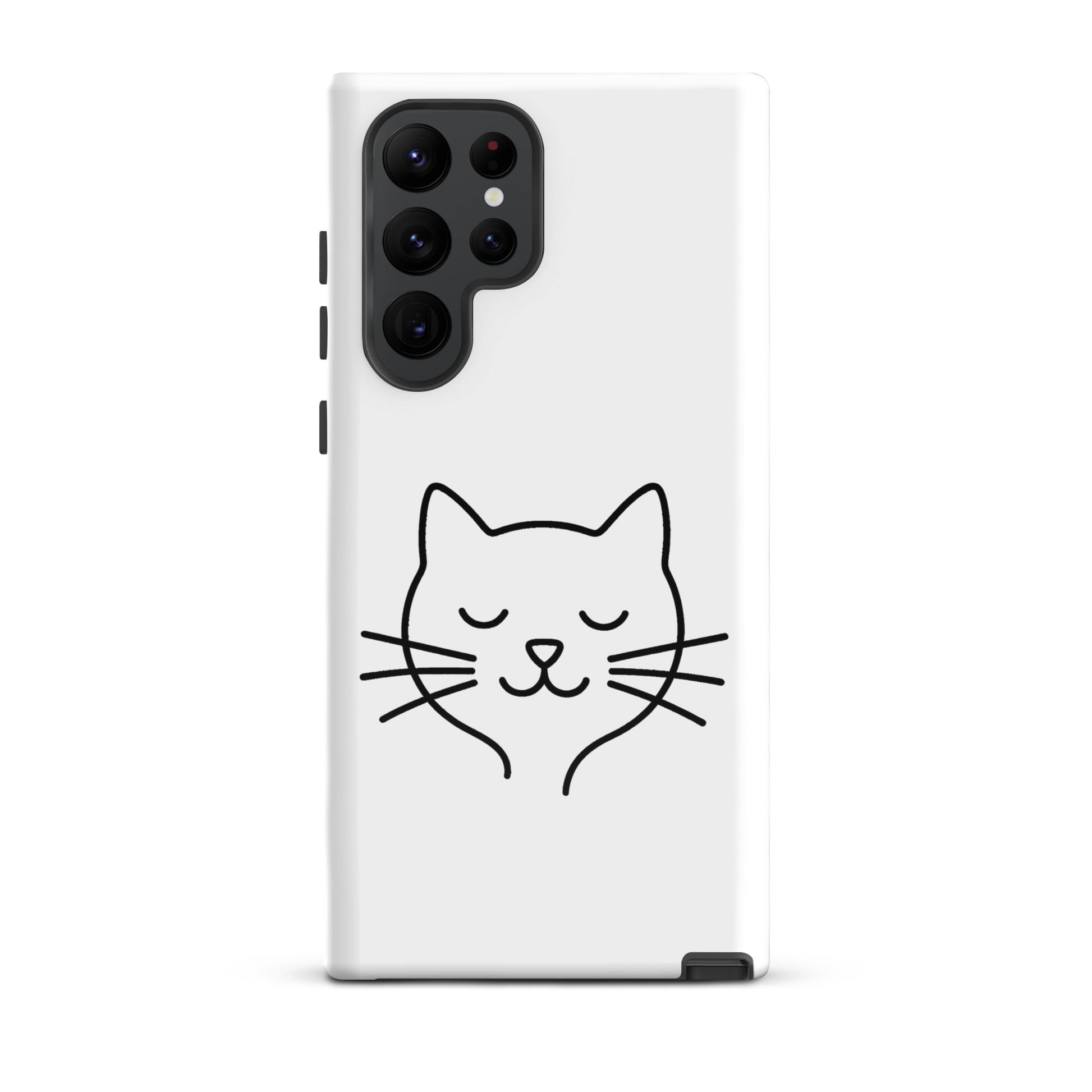 Phone Case for Samsung Galaxy with cute minimalist cat line art design in white and black, perfect for cat lovers.