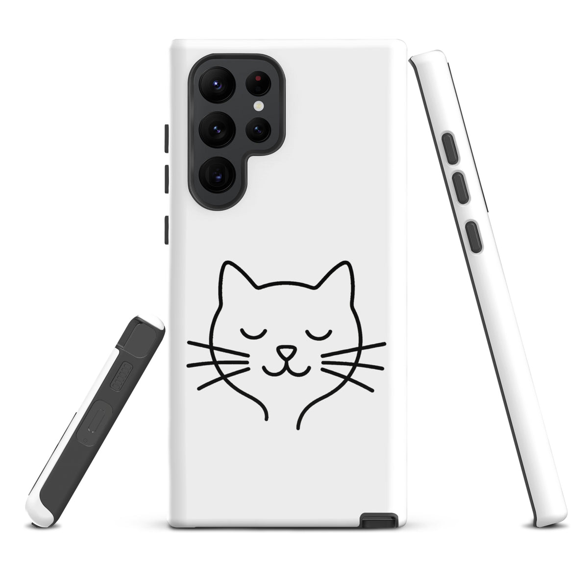 Phone Case for Samsung Galaxy with minimalist cat line art design in black and white, perfect for style-conscious cat lovers.