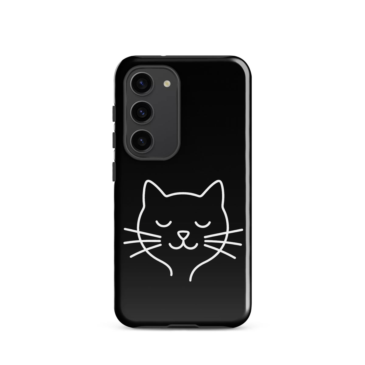 Phone Case for Samsung Galaxy with cute minimalist cat line art design in black and white, perfect for cat lovers.