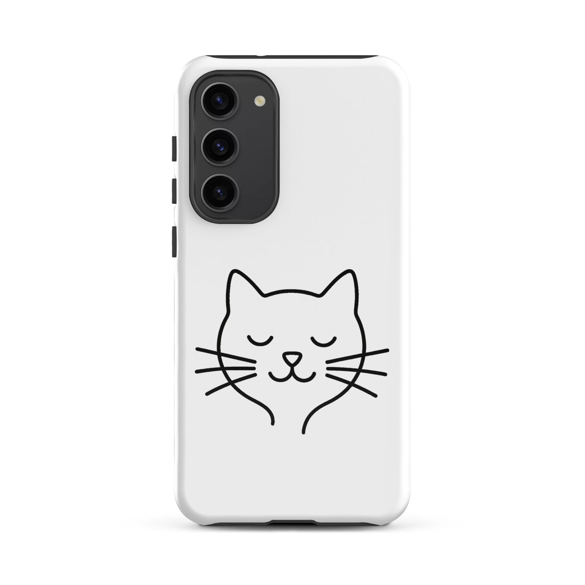 Phone Case for Samsung Galaxy with cute minimalist cat line art design in white and black, perfect for cat lovers.