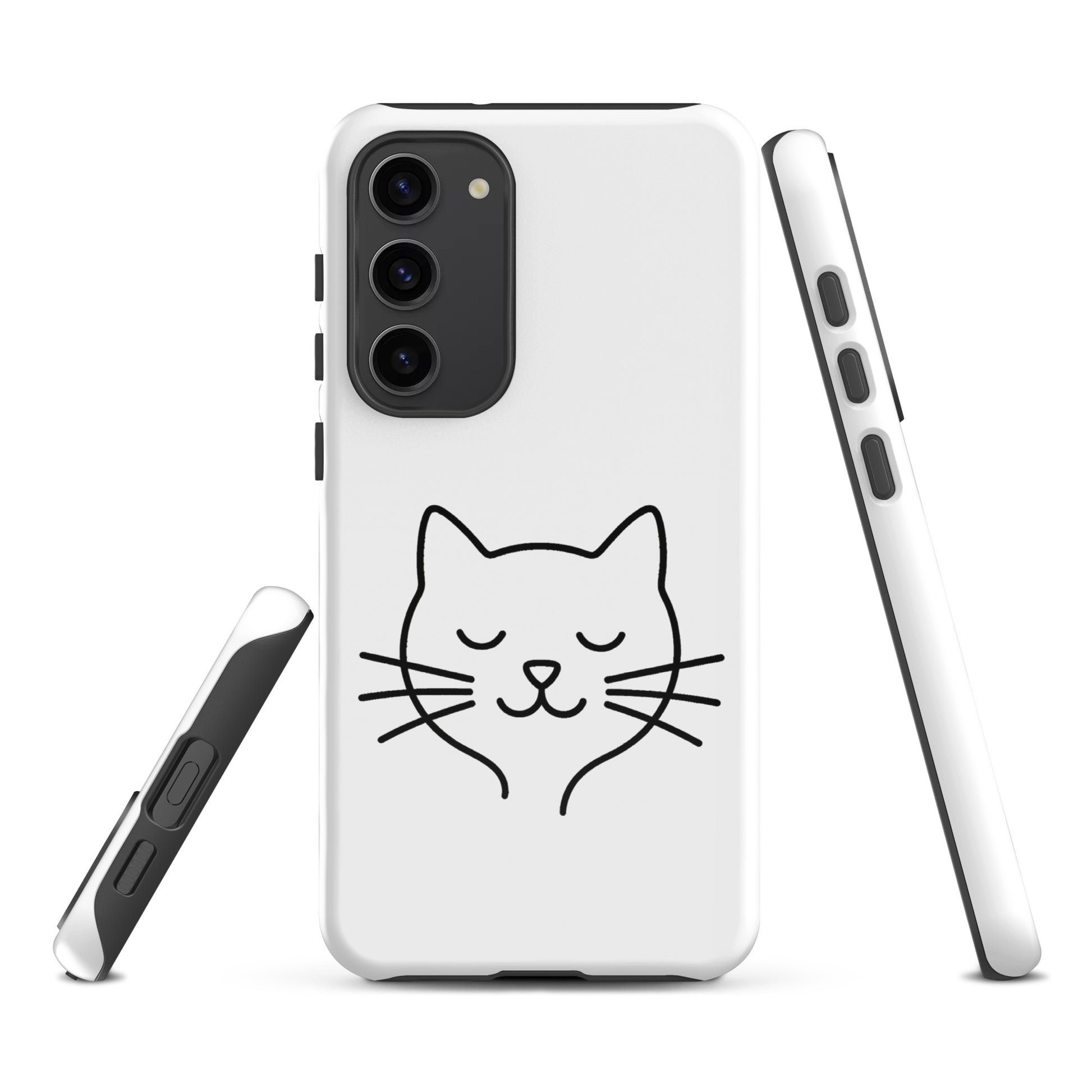 Phone Case for Samsung Galaxy with cute minimalist cat line art design in black on white background, protective and stylish for cat lovers.