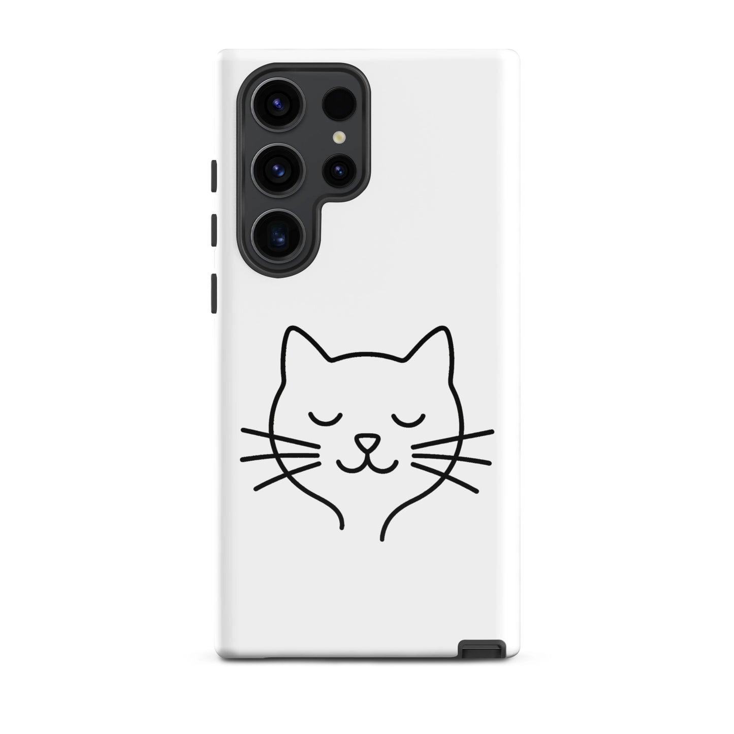 Phone Case for Samsung Galaxy with cute minimalist cat line art design in white and black, perfect for cat lovers.