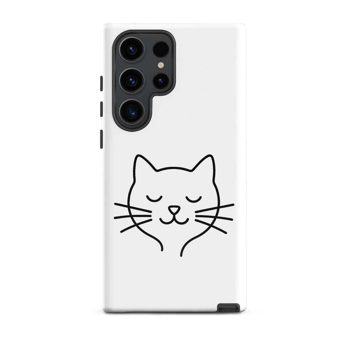 Phone Case for Samsung Galaxy with cute minimalist cat line art design in white and black, perfect for cat lovers.
