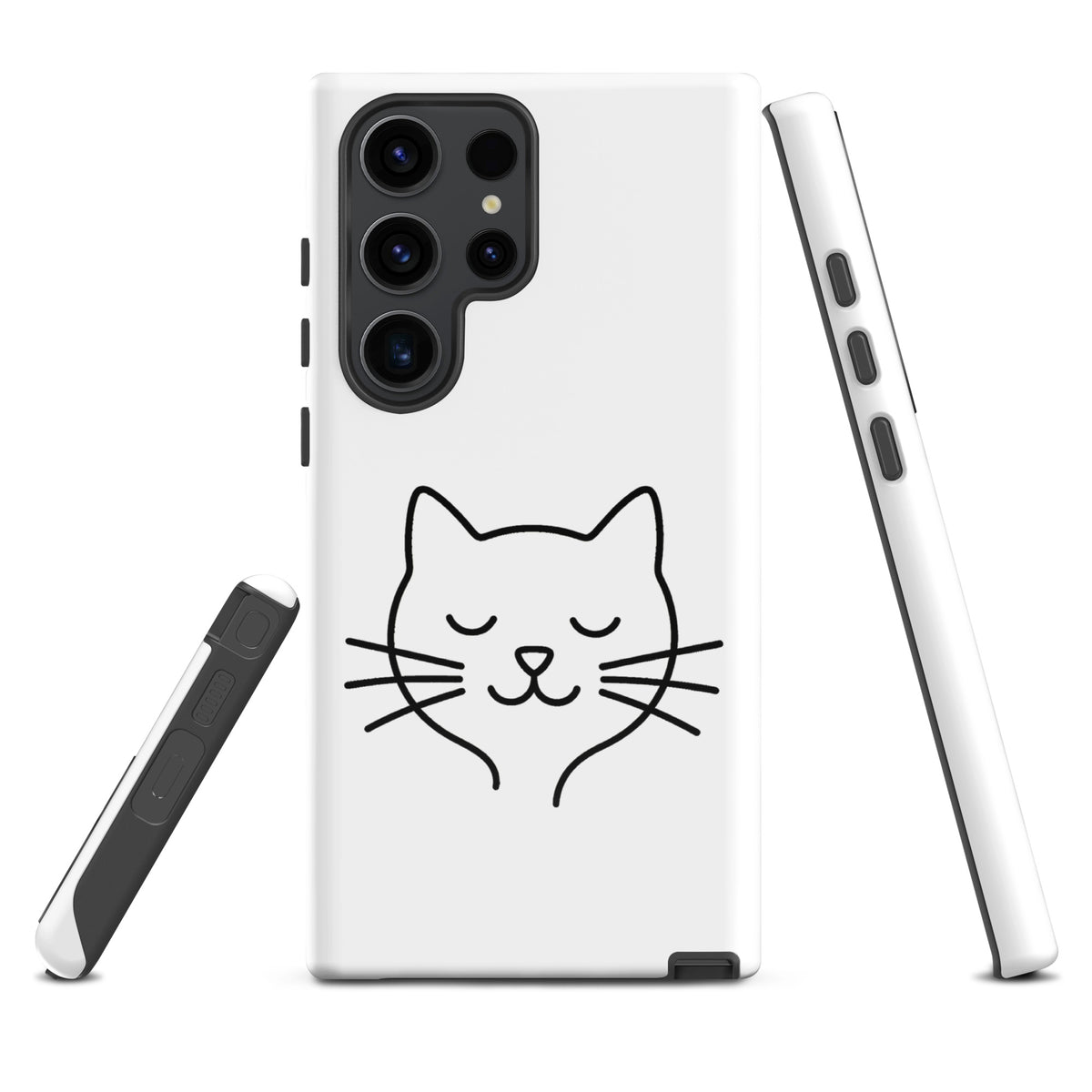Phone Case for Samsung Galaxy with minimalist cat line art design in white and black, perfect for feline lovers seeking style and protection.