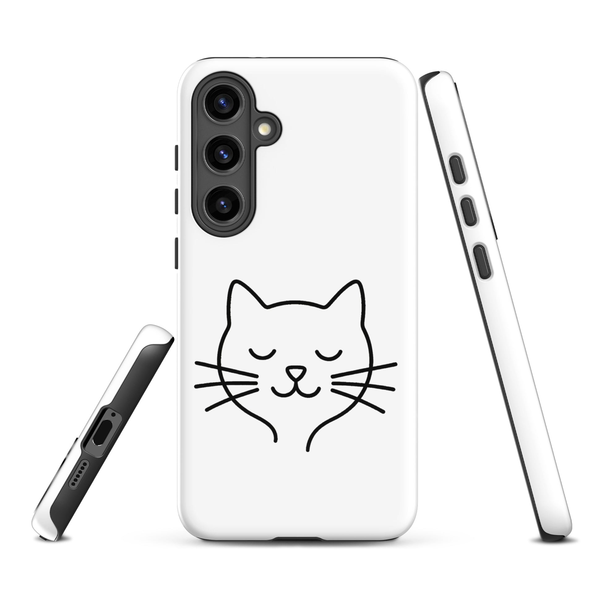 Phone Case for Samsung Galaxy with cute minimalist cat line art design in white and black, perfect for feline lovers seeking style and protection.