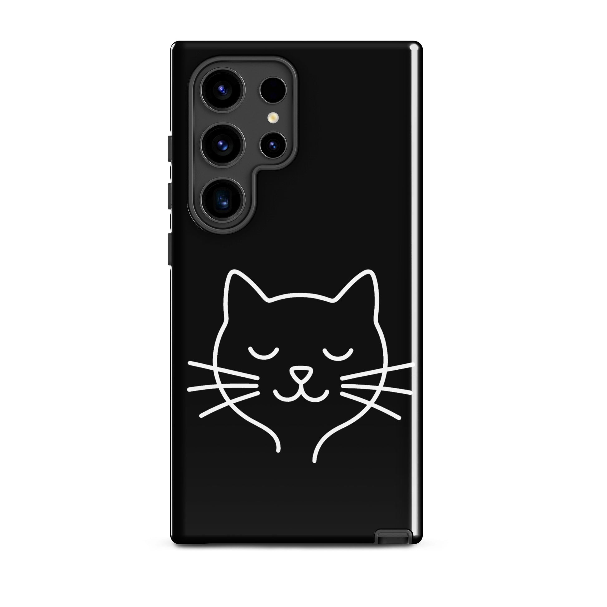 Phone Case for Samsung Galaxy with cute minimalist cat line art in black and white, perfect for cat lovers.