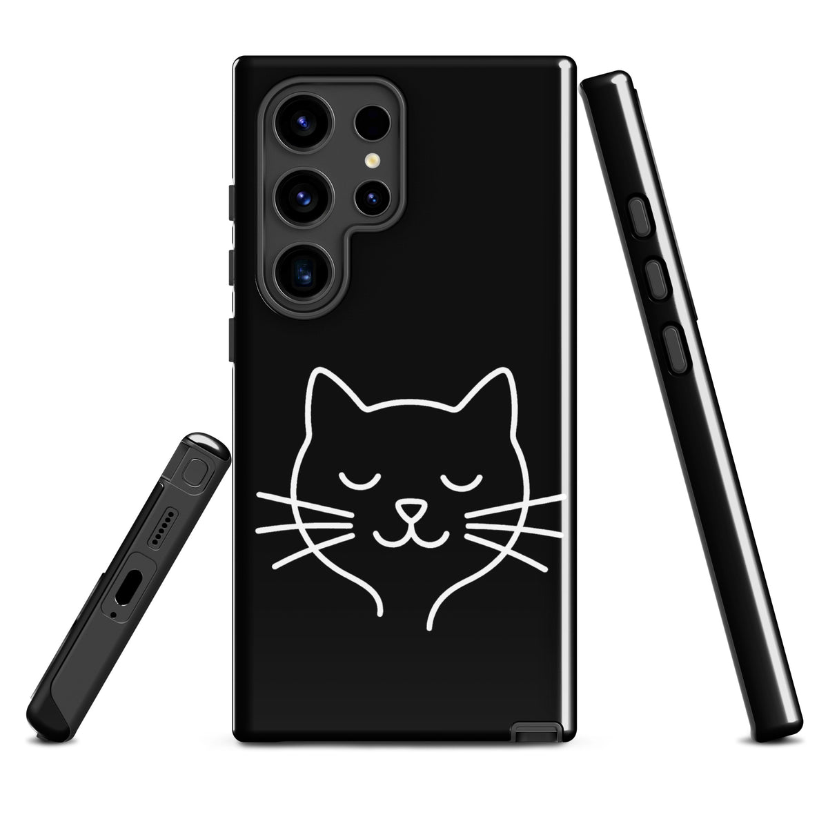 Phone Case for Samsung Galaxy with minimalist cat line art design in black and white, perfect for cat lovers.