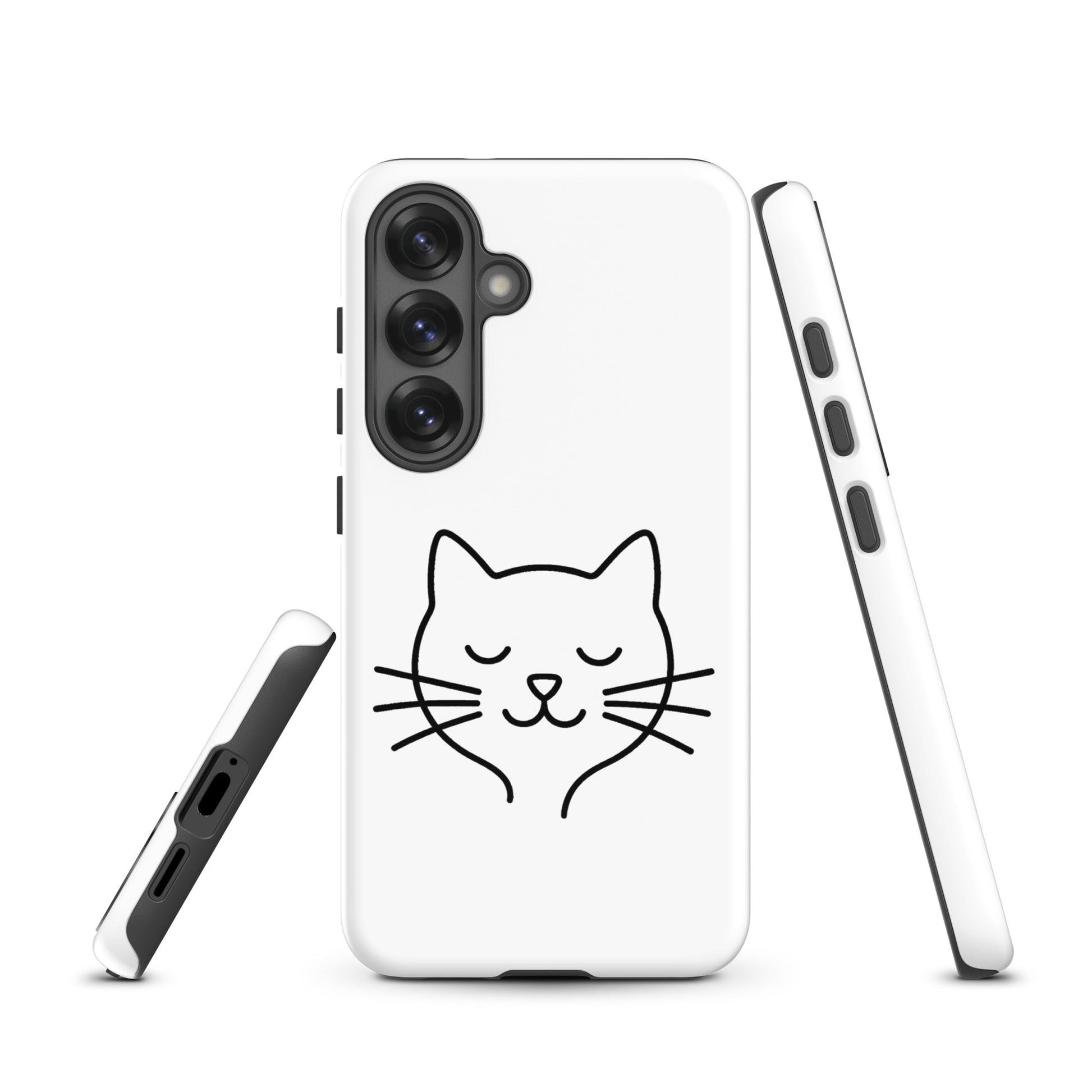 Phone Case for Samsung Galaxy with Cute Minimalist Cat Line Art Design in White and Black