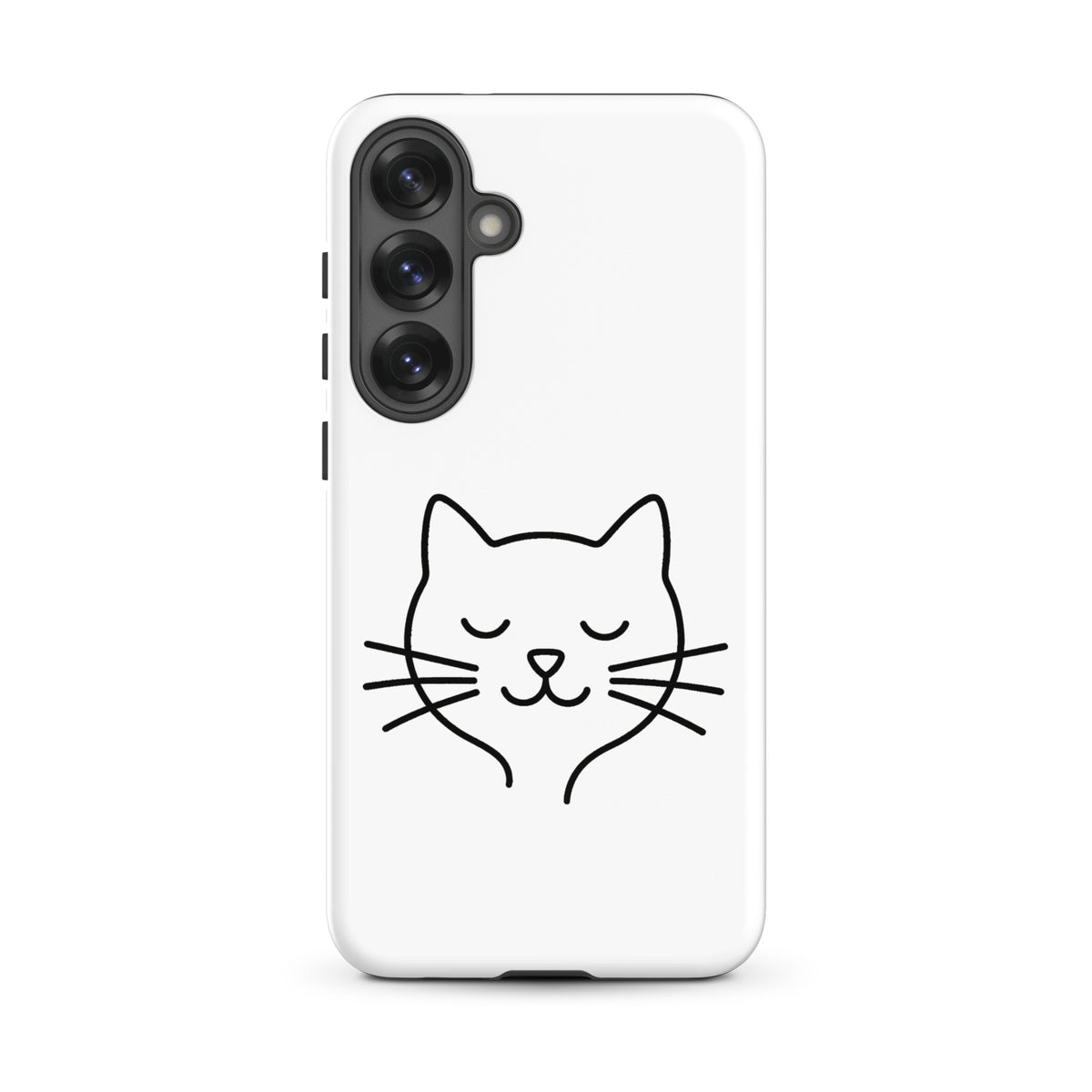 Phone Case for Samsung Galaxy with cute minimalist cat line art design in white and black, ideal for cat lovers and protection.