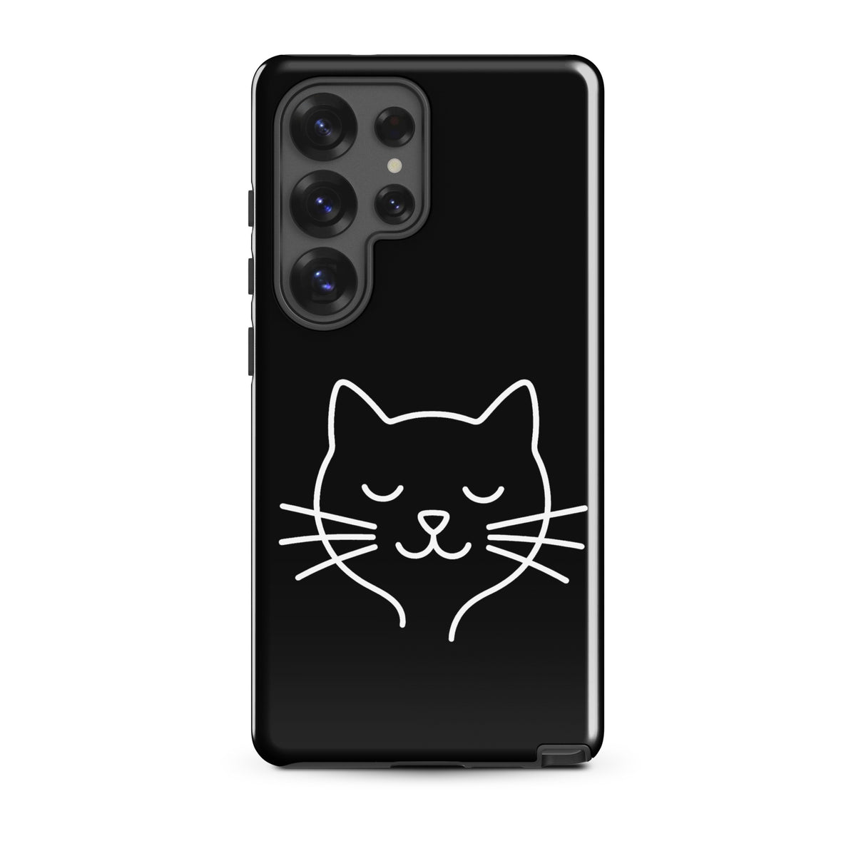Phone Case for Samsung Galaxy with minimalist cat line art design in black and white, perfect for cat lovers.