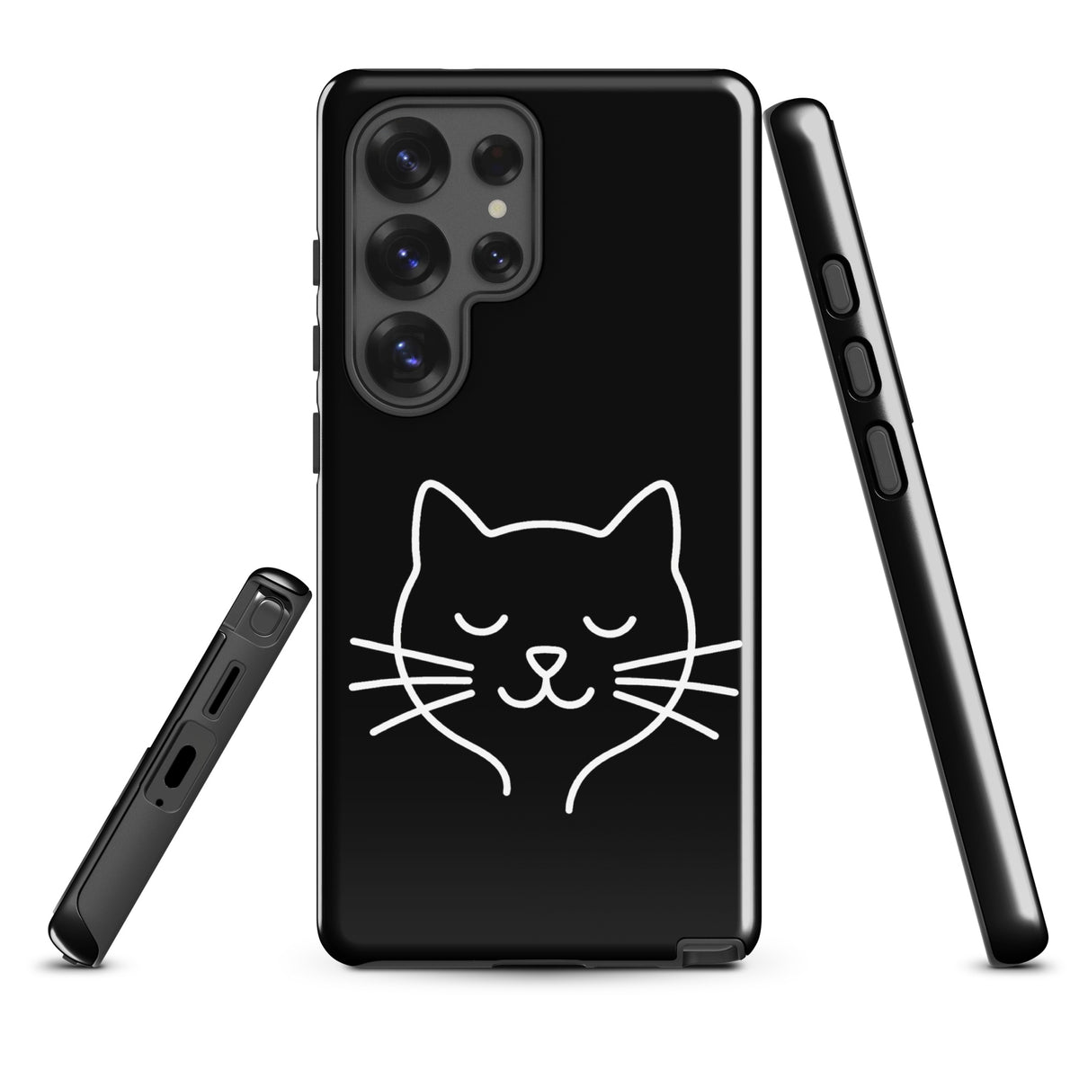Phone Case for Samsung Galaxy with minimalist cat line art design in black and white, stylish protection for cat lovers.