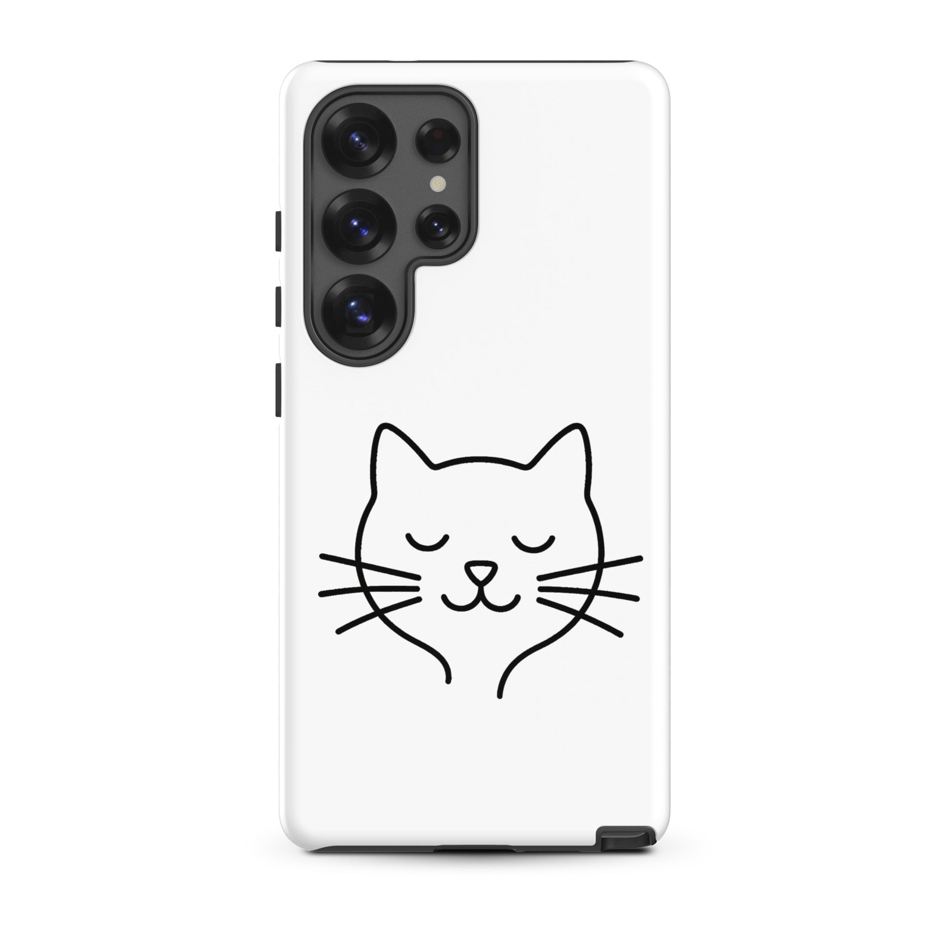Phone Case for Samsung Galaxy with cute minimalist cat line art design in white and black, perfect for cat lovers seeking style and protection.