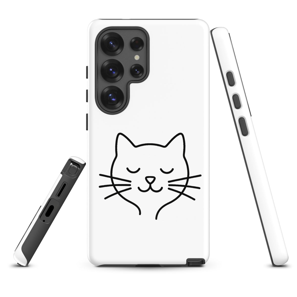 Phone Case for Samsung Galaxy with minimalist cat line art design in black and white, offering style and protection for cat lovers.