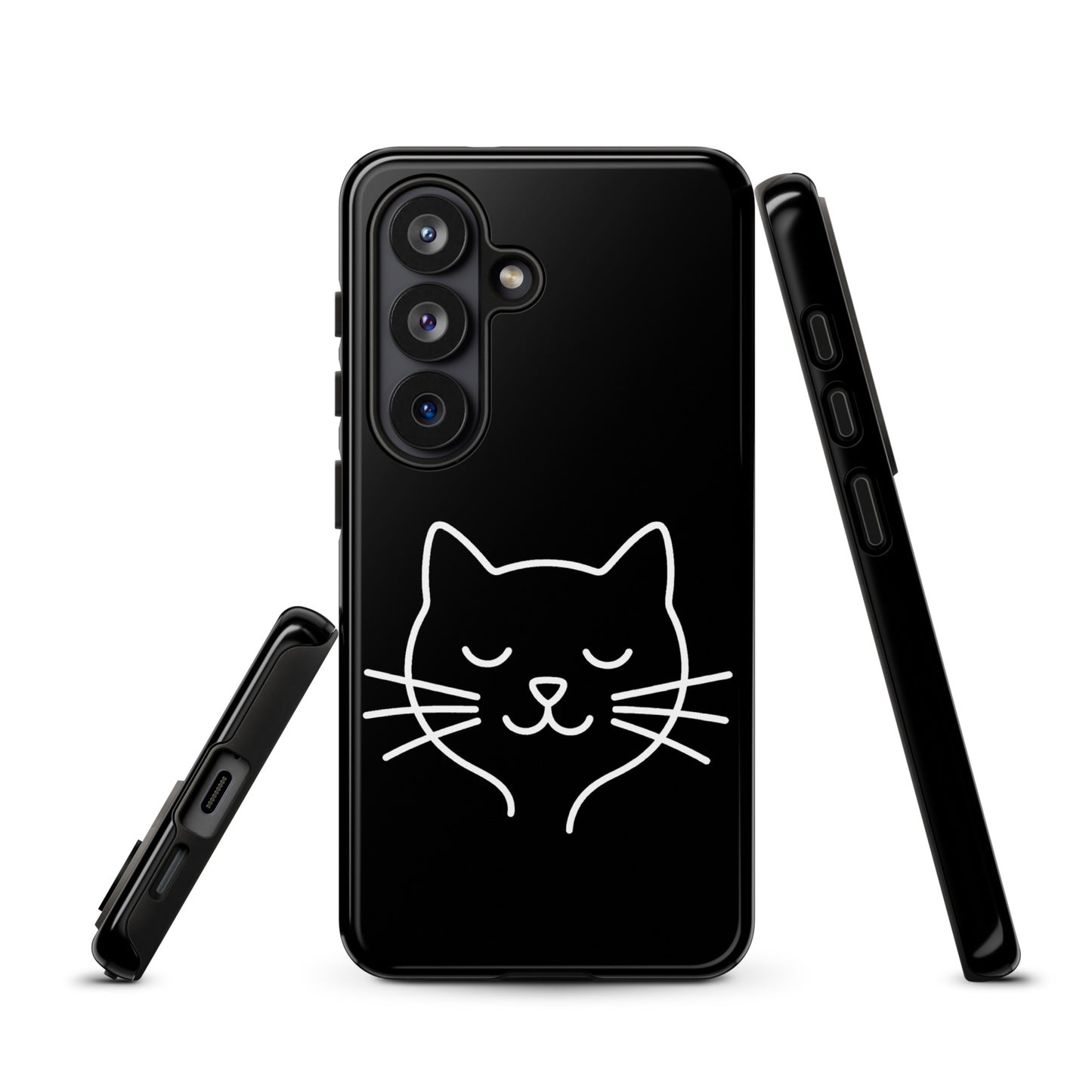 Phone Case for Samsung Galaxy with cute minimalist cat line art design in black and white, perfect for stylish feline lovers.